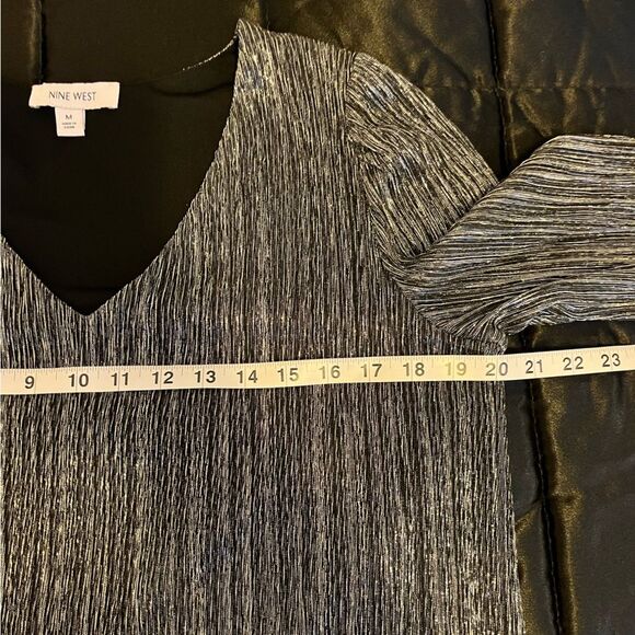 Nine West Metallic-Threaded Blouson-Sleeve Top Size Medium - Picture 9 of 11